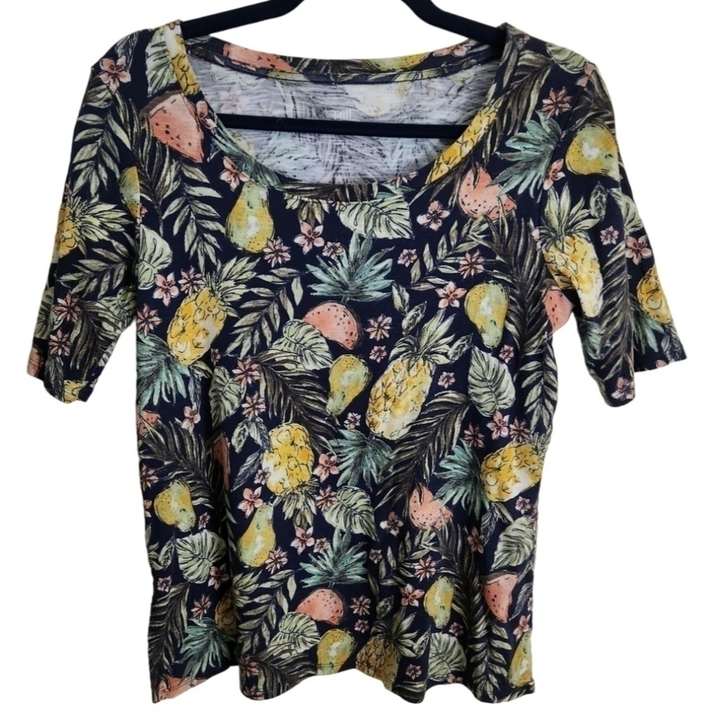 J. Jill Pima Cotton Novelty Print Elbow Sleeve Tee Size Sp - Picture 2 of 6